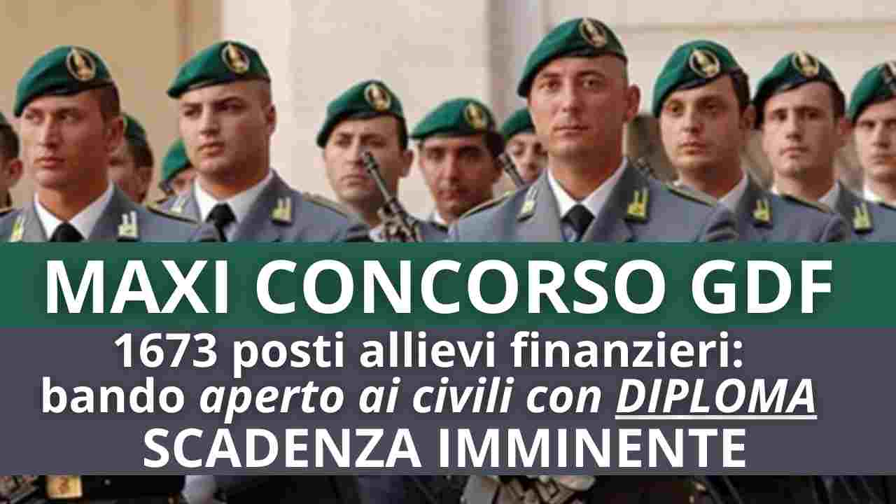 MAXI CONCORSO (GDF) ALLIEVI FINANZIERI 1673 posti con DIPLOMA, aperto