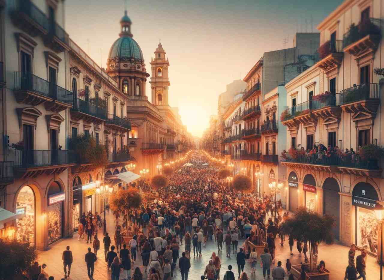 DALL·E-2024-01-08-19.40.00-An-inspiring-image-of-the-city-of-Palermo-at-twilight-showcasing-its-historic-architecture-and-vibrant-street-life.-The-image-captures-the-essence-of