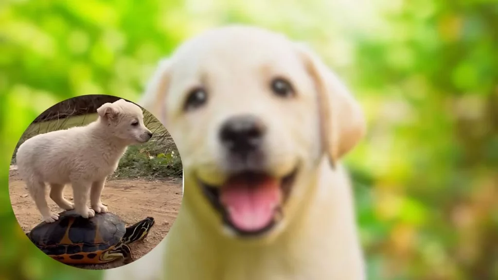 Cucciolo cane e tartaruga