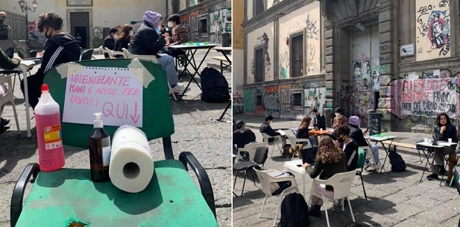 Gli studenti universitari protestano studiando. E' questo ciò che sta accadendo davanti l'Università...